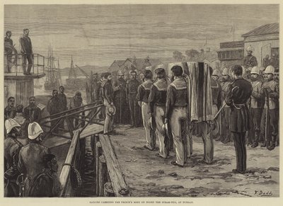 Zmarły książę Imperial, marynarze niosący ciało księcia na pokładzie parowca w Durbanie autorstwa Frank Dadd